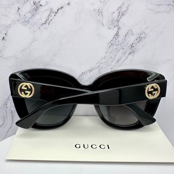 New GUCCI Sunglasses Black Gold Cat Eye Square Gradient Lens Womens - Picture 11 of 16